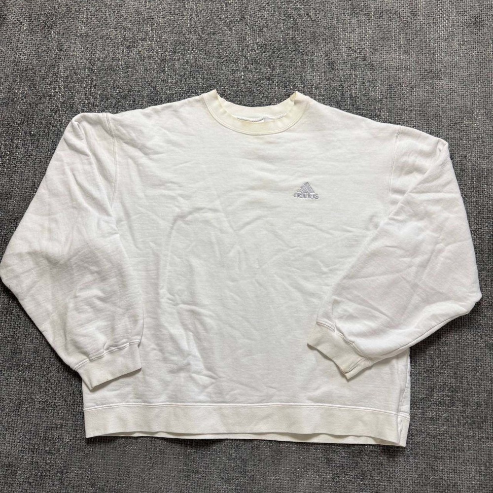 Adidas‎ Sweatshirt Mens Medium White Vintage 90s Embroidered Logo Made in Canada